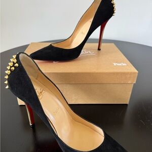 Christian Louboutin Zappa 100 Suede Specchio (spikes) black and gold Sz 39.5